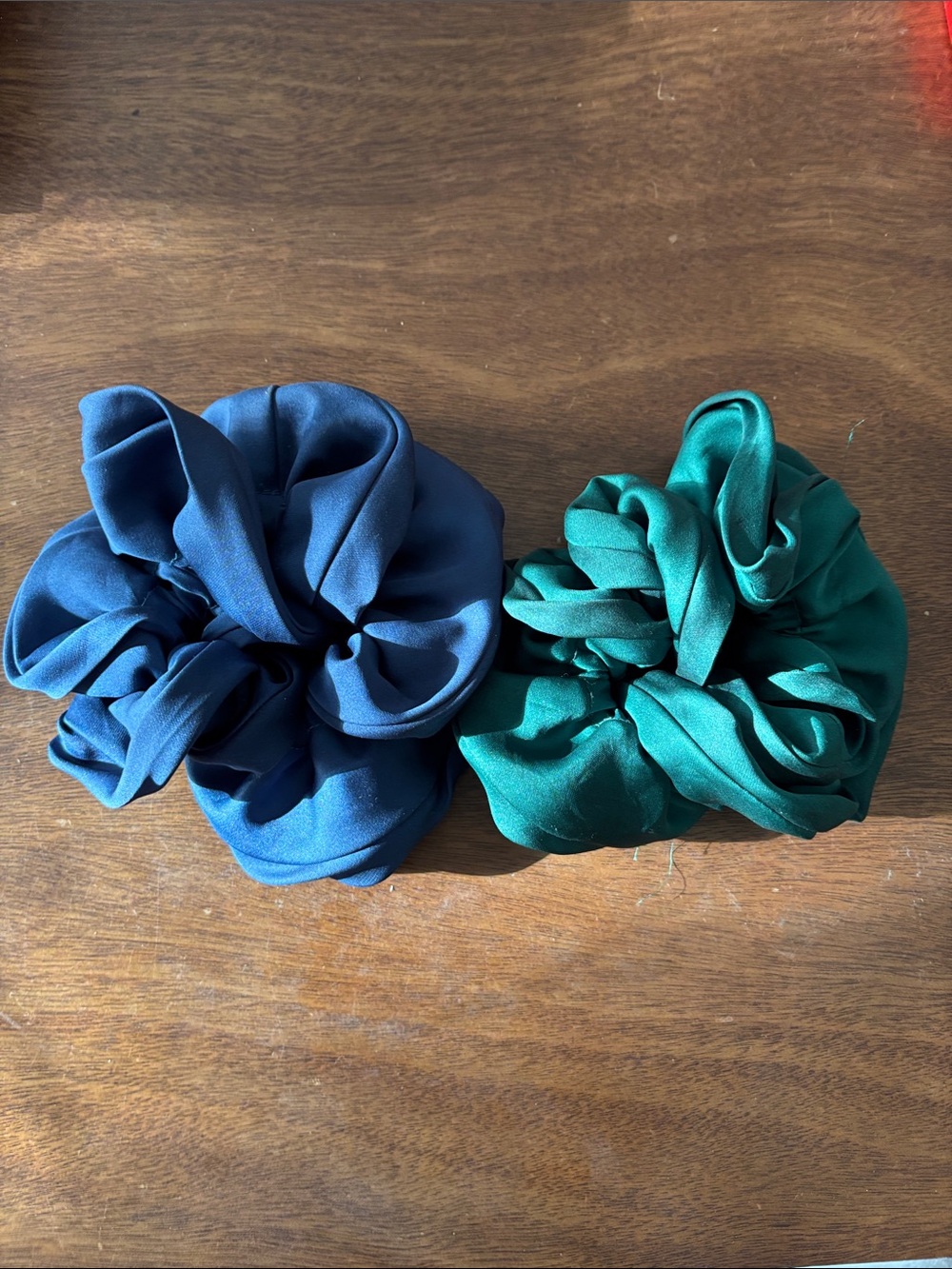 Simons Blue and Green Satin Hair Scrunchie Set